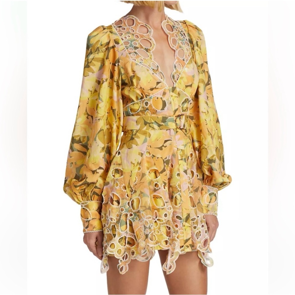 Acler Printed Eyelet Embroidered Mini dress Sz 4